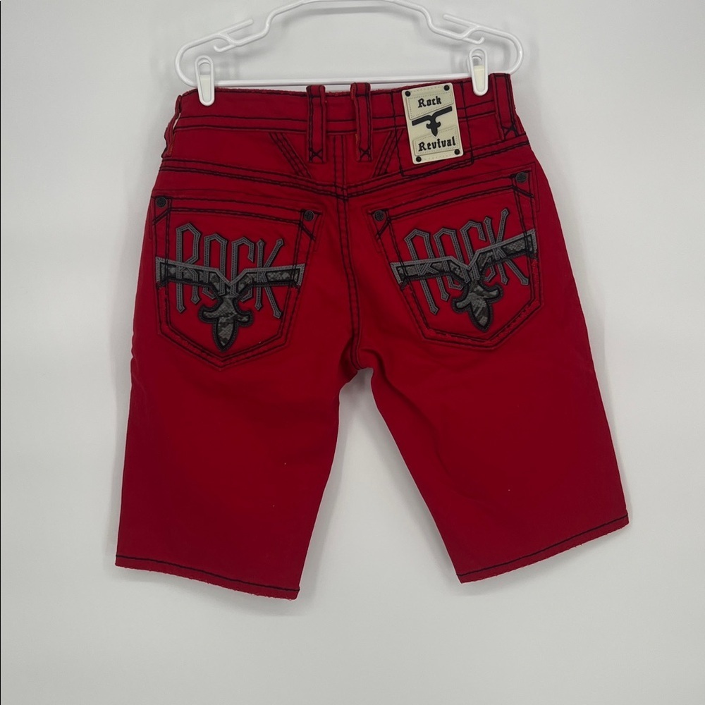 Rock Revival Bold Red Jean Shorts Size 32 - Picture 5 of 7